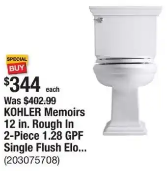 The Home Depot KOHLER Memoirs 12 in. Rough In 2-Piece 1.28 GPF Single Flush Elo offer