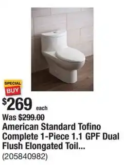 The Home Depot American Standard Tofino Complete 1-Piece 1.1 GPF Dual Flush Elongated Toilet offer