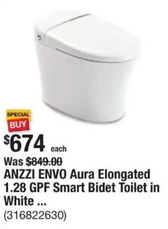 The Home Depot ANZZI ENVO Aura Elongated 1.28 GPF Smart Bidet Toilet in White offer