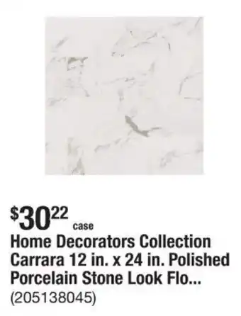 The Home Depot Home Decorators Collection Carrara 12 in. x 24 in. Polished Porcelain Stone offer