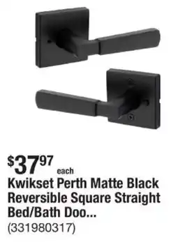 The Home Depot Kwikset Perth Matte Black Reversible Square Straight Bed/Bath Doo... offer