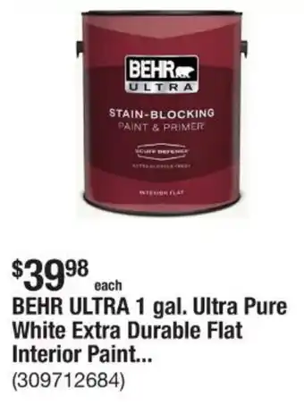 The Home Depot BEHR ULTRA Ultra Pure White Extra Durable Flat Interior Paint offer