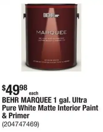 The Home Depot Behr marquee ultra pure white matte interior paint & primer offer