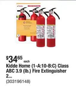 The Home Depot Kidde Home (1-A:10-B:C) Class ABC 3.9 (lb.) Fire Extinguisher 2-Pack offer