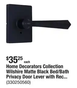 The Home Depot Home Decorators Collection Wilshire Matte Black Bed/Bath Privacy Door Lever with Rectangle Rose offer