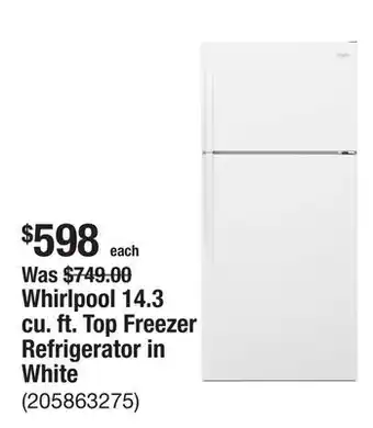 The Home Depot Whirlpool 14.3 cu. ft. Top Freezer Refrigerator in White offer