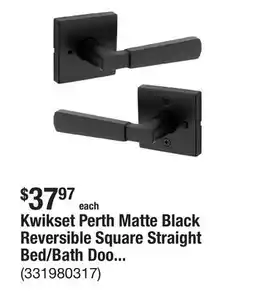 The Home Depot Kwikset Perth Matte Black Reversible Square Straight Bed/Bath Door Handle offer