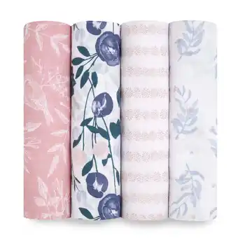 Walmart Aden + Anais Essentials, Cotton Muslin Swaddle Blanket, Flowers Bloom, Girls, Infants, 4-Pack offer