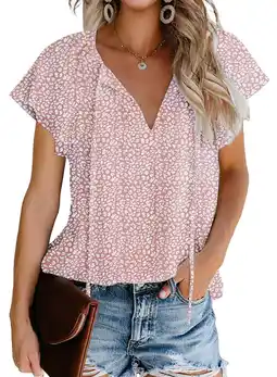 Walmart Fantaslook Blouses for Women Floral Print V Neck Ruffle Short Sleeve Shirts Casual Summer Tops offer