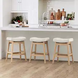 Walmart Dycanpo Saddle Seat Counter Height Bar Stools Set of 3 for Kitchen, Dining, 24in, Beige offer