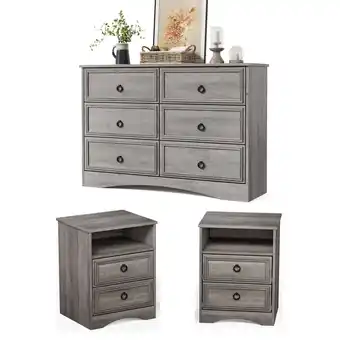 Walmart LGHM 3 Piece Bedroom Dresser Set, 6 Drawer Double Dresser, 2 Drawers Nightstand set of 2, Gray Wash offer