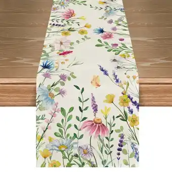 Walmart Sm:)e 13 x 72 Daisy Eucalyptus Lavender Floral Leaves Table Runner offer