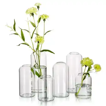 Walmart Glasseam Clear Bud Vases Set of 6 Modern Small Glass Cylinder Vase for Centerpieces 3.7,5.7&7 offer