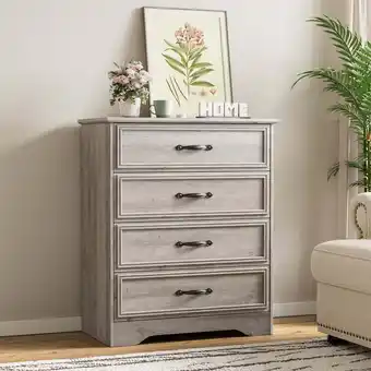 Walmart LGHM 4 Drawer Dresser for Bedroom, Gray Wood Chest of Drawers for Living Room offer