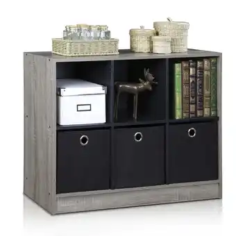 Walmart Furinno Basic 3x2 Bookcase Storage with Bins, French Oak/Black offer