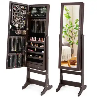 Walmart Costway Contemporary MDF Jewelry Cabinet with LED Lights in Brown offer