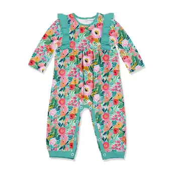 Walmart Millie Loves Lily Infant Girl Mint New Beginnings Floral Ruffle Trim 1-Piece Size 12M offer