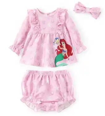 Walmart Disney Princess Baby Girl 3pcs Ariel Graphic Ruffle Top with Diaper Bowknot Hairband Set Size 0-3M offer