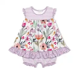 Walmart Millie Loves Lily Female White & Lilac Floral Skirted Bubble Romper Jersey Knit (3M-3T) offer