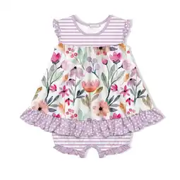 Walmart Millie Loves Lily Female White & Lilac Floral Skirted Bubble Romper Jersey Knit (3M-3T) offer