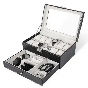 Walmart Uten Watch Box 12 Slots Watch Organizer for Men Leather Velvet Material with Storage Drawer offer