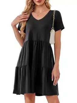 Walmart Fancyglim Women Dresses Plus V Neck Short Sleeve Casual Dress with Pockets M-4XL offer