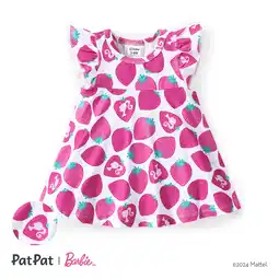 Walmart Barbie Baby/Toddler Girls 1pc Strawberry Allover Print Ruffle-sleeve Dress Size 6-18M offer