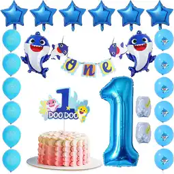 Walmart GREETINGS Baby Shark 1st Birthday Decoration for Boys, Blue, 23 Count offer