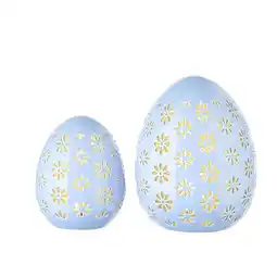 Walmart RAZ Imports Pastel Blue 7.25 and 5.5 Lighted Porcelain Spring Easter Eggs, Set of 2 offer