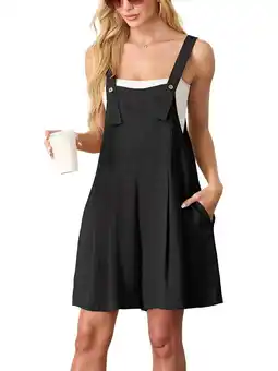 Walmart JWD Women's Rompers summer sleeveless short Jumpsuits Button adjustment with pocket Black L offer