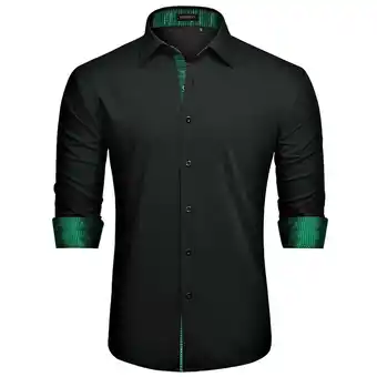 Walmart HISDERN Dress Shirts for Men Casual Button Down Dress Shirt Long Sleeve Formal Shirt Black Green L offer