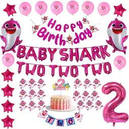 Walmart Pink Baby Shark 2nd Birthday Decoration for Girl - TWO Balloons Cake Topper Birthday Banner offer