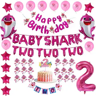 Walmart Pink Baby Shark 2nd Birthday Decoration for Girl - TWO Balloons Cake Topper Birthday Banner offer