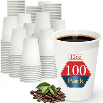 Walmart Lamosi 12 oz Disposable Paper Cups, White Hot Cups, 100 Count offer