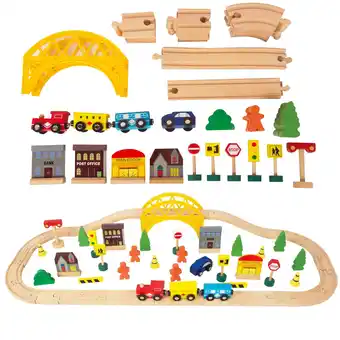 Walmart WoodenEdu Double-Side Model Train Sets Easy to Assemble Wood, Yellow, 2.72lbs, 60 Pcs offer