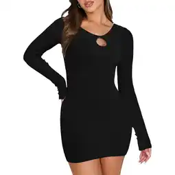 Walmart VICHVVY Women's Sexy Bodycon Mini Dress Cut Out Long Sleeve Mock Neck Dresses Above Knee Dresses offer