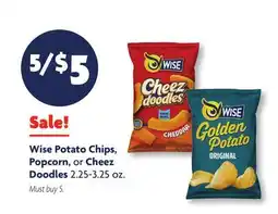 Family Dollar Wise Potato Chips, Popcorn, or Cheez Doodles offer