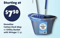 Family Dollar Homeline Cotton Deck Mop or Utility Bucket with Wringer offer