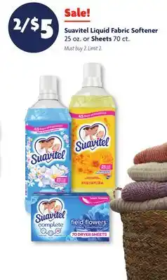 Family Dollar Suavitel Liquid Fabric Softener 25 oz. or Sheets 70 ct offer