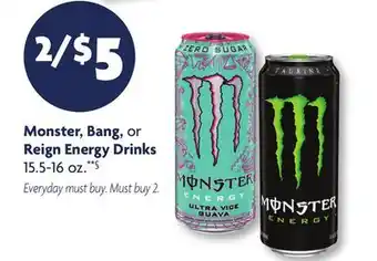 Family Dollar Monster, Bang, or Reign Energy Drinks offer