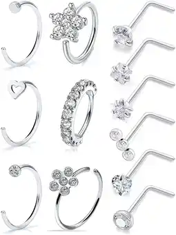 Walmart Briana Williams 20G Surgical Steel Nose Rings Hoop Paved CZ Flower Nose Piercing Jewelry offer