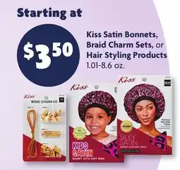 Family Dollar Kiss Satin Bonnets, Braid Charm Sets, or Hair Styling Products offer