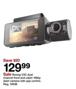 Target Rexing V3C dual channel front and cabin 1080p dash camera with app control offer