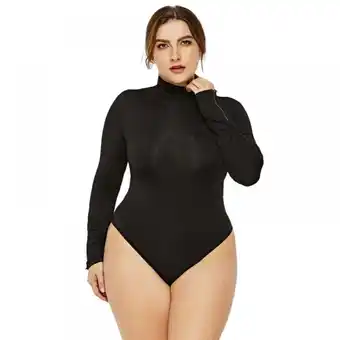 Walmart Xmarks Women's Plus Size Zipper Long Sleeve Bodysuits Basic Leotard Black(Turtleneck) offer