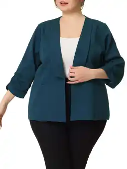 Walmart Unique Bargains Women's Plus Size Cardigan 3/4 Sleeves Shawl Collar Ruched Cuffs Blazer offer