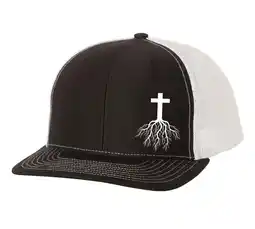 Walmart Christian Cross Roots Jesus Christ Mens Embroidered Mesh Back Trucker Hat, Black/White offer