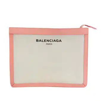 Walmart Pre-Owned Balenciaga Classic 410119 Women's Canvas,Leather Clutch Bag Ivory,Salmon Pink (Good) offer