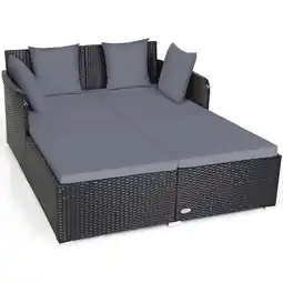 Walmart Gymax Patiojoy Outdoor Rattan Daybed Pillows Cushioned Sofa Furniture Patio offer