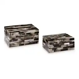 Walmart Benjara Foer Decorative Storage Box Set of 2, Black Brown Cream Mosaic Pattern offer