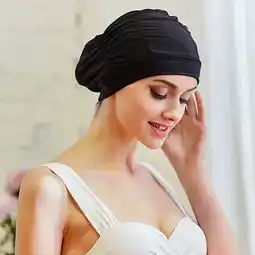 Walmart EasyPob Women Swimming Caps Swim Cap Bathing Long/Short Hair Spandex Turban Hats Nylon Black offer